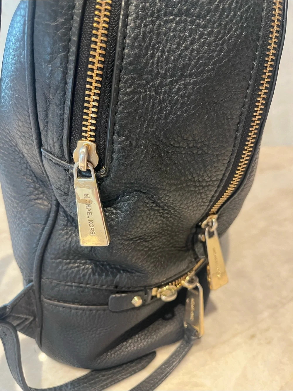 Michael Kors Black Pebbled Leather Backpack with Gold Hardware